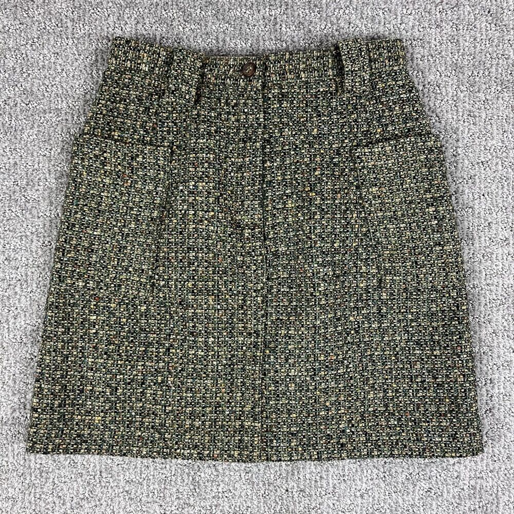 Vintage The Limited Skirt Women 4 Green Tweed Wool Silk Pockets Made USA Classic